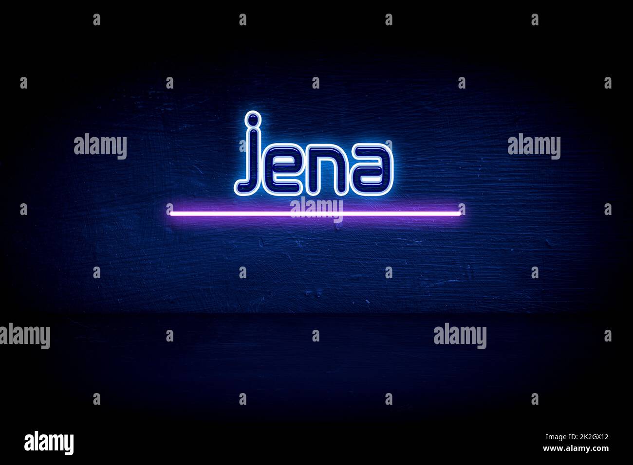 Jena - panneau d'annonce au néon bleu Banque D'Images