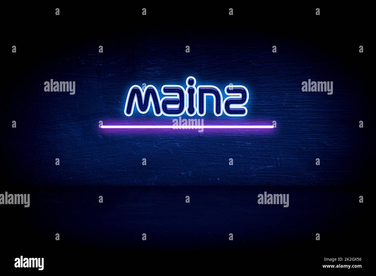 Mainz - panneau d'annonce au néon bleu Banque D'Images