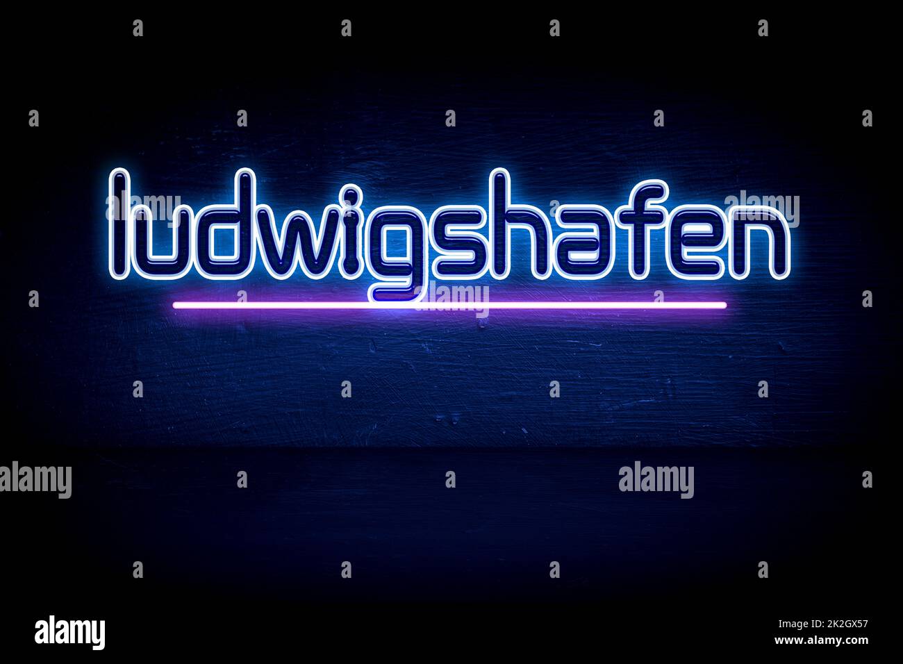 Ludwigshafen - panneau d'annonce au néon bleu Banque D'Images