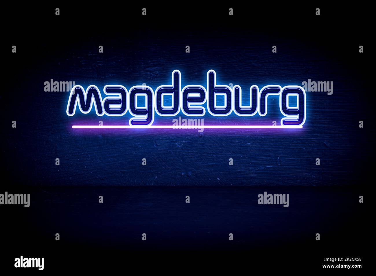 Magdeburg - panneau d'annonce au néon bleu Banque D'Images