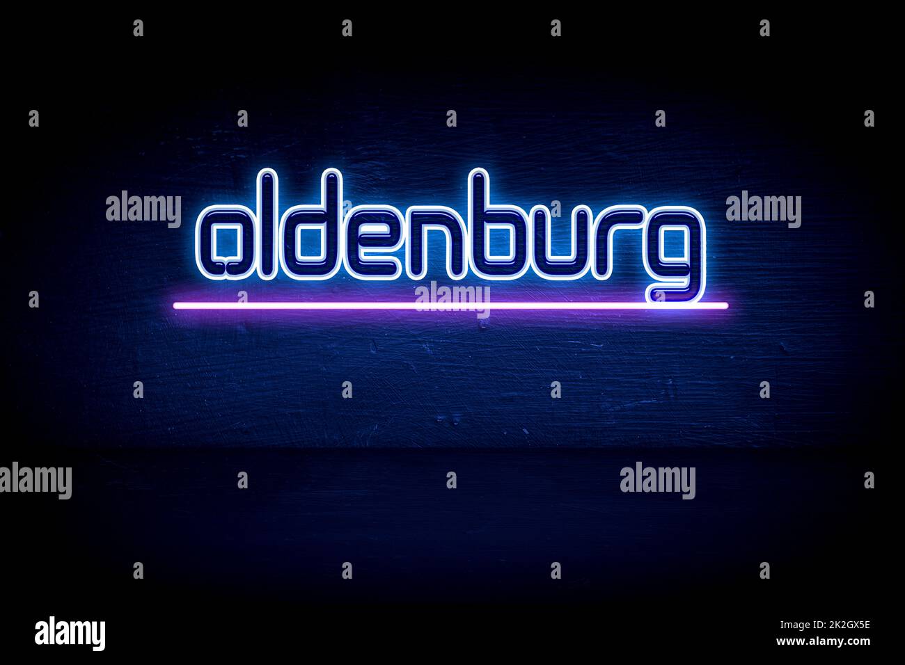 Oldenburg - panneau d'annonce au néon bleu Banque D'Images
