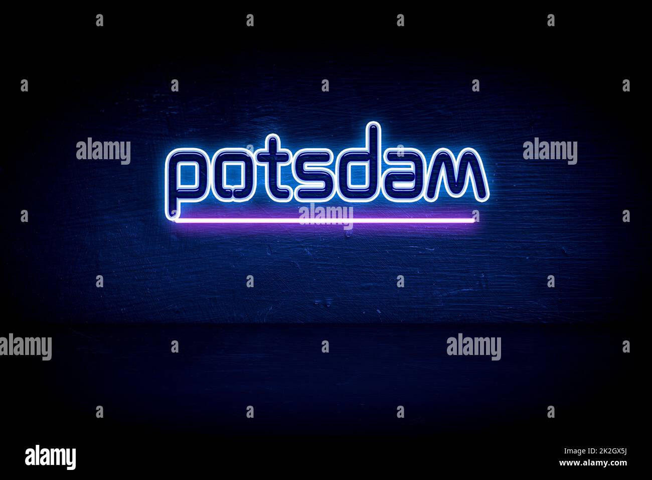 Potsdam - panneau d'annonce au néon bleu Banque D'Images