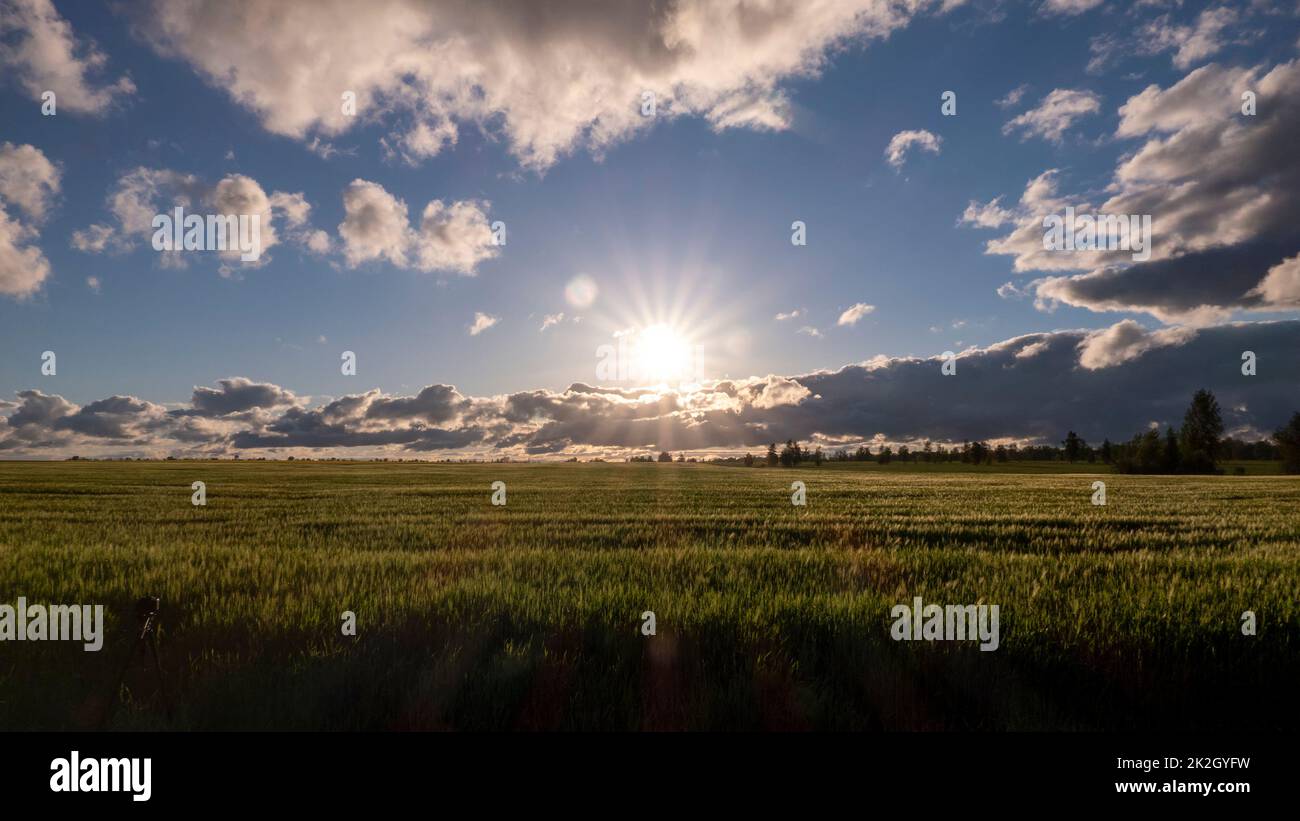 Un coucher de soleil incroyable sur le terrain Banque D'Images