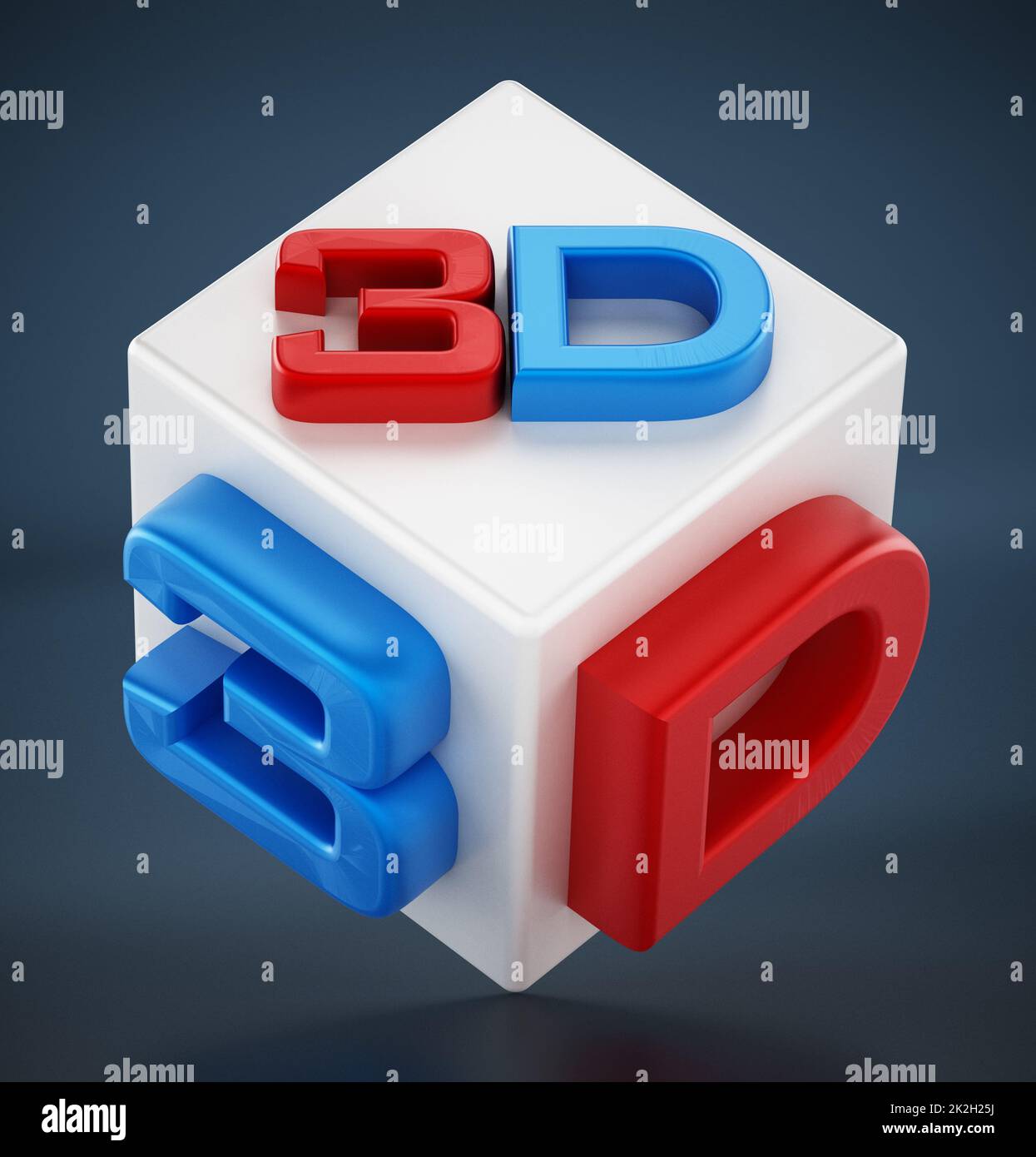 Texte rouge et bleu 3D sur cube blanc Banque D'Images