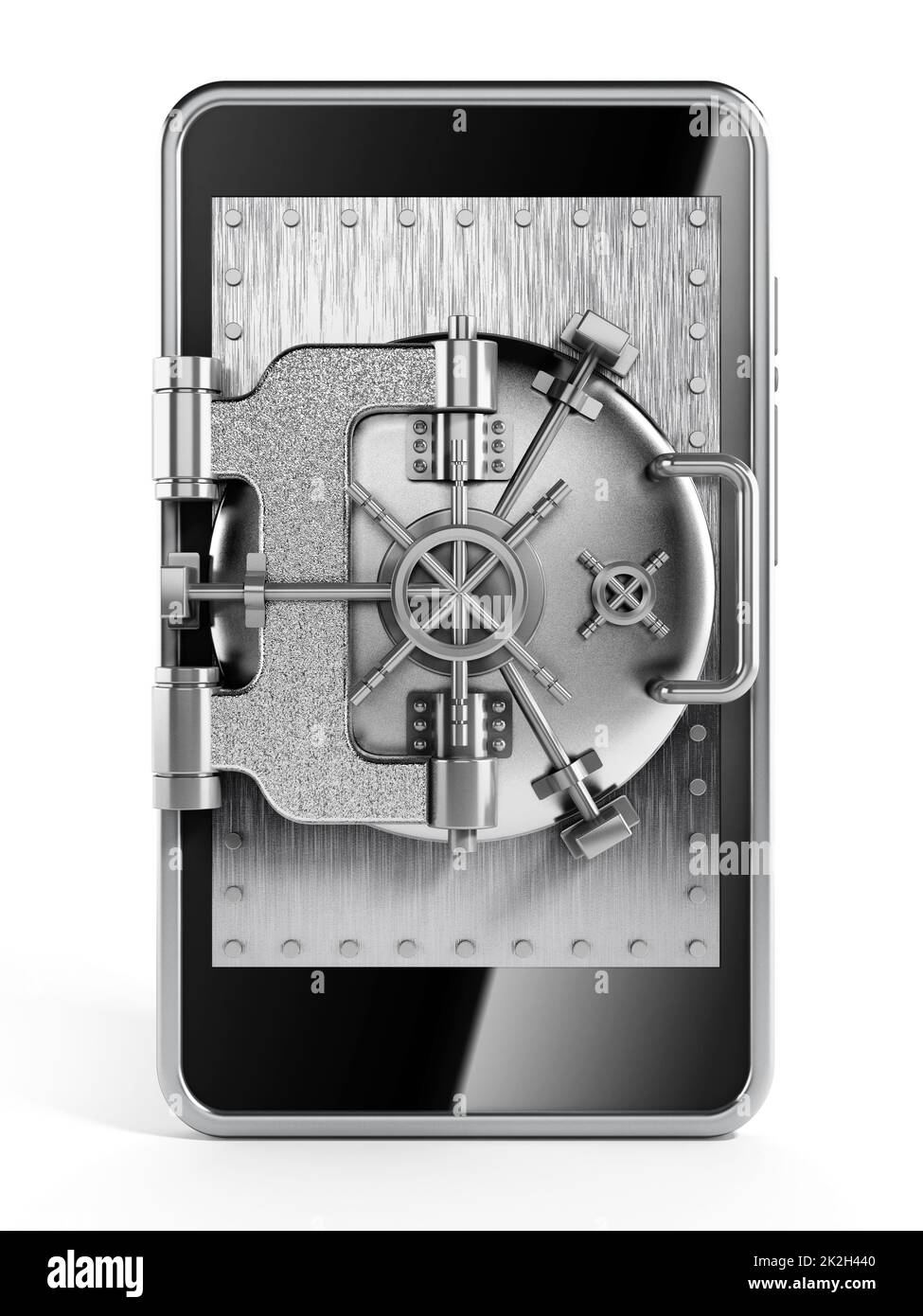 Porte de sécurité voûtée en argent sur l'écran du smartphone Banque D'Images