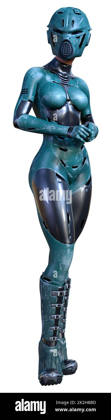 Le Rendu 3D Robot femelle on White Banque D'Images