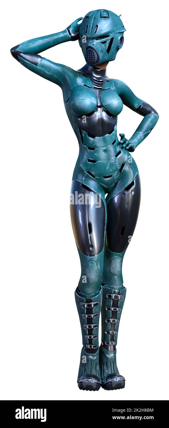 Le Rendu 3D Robot femelle on White Banque D'Images