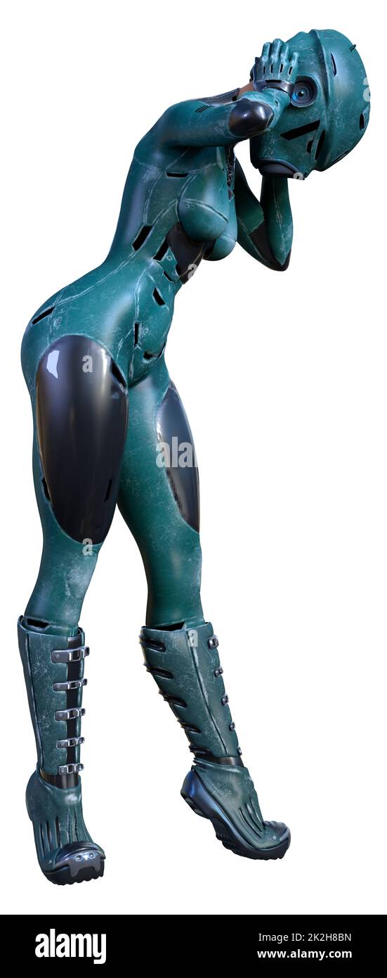 Le Rendu 3D Robot femelle on White Banque D'Images
