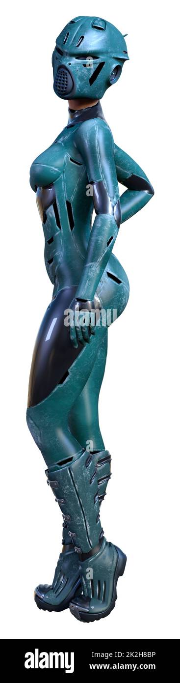 Le Rendu 3D Robot femelle on White Banque D'Images