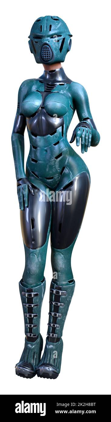Le Rendu 3D Robot femelle on White Banque D'Images