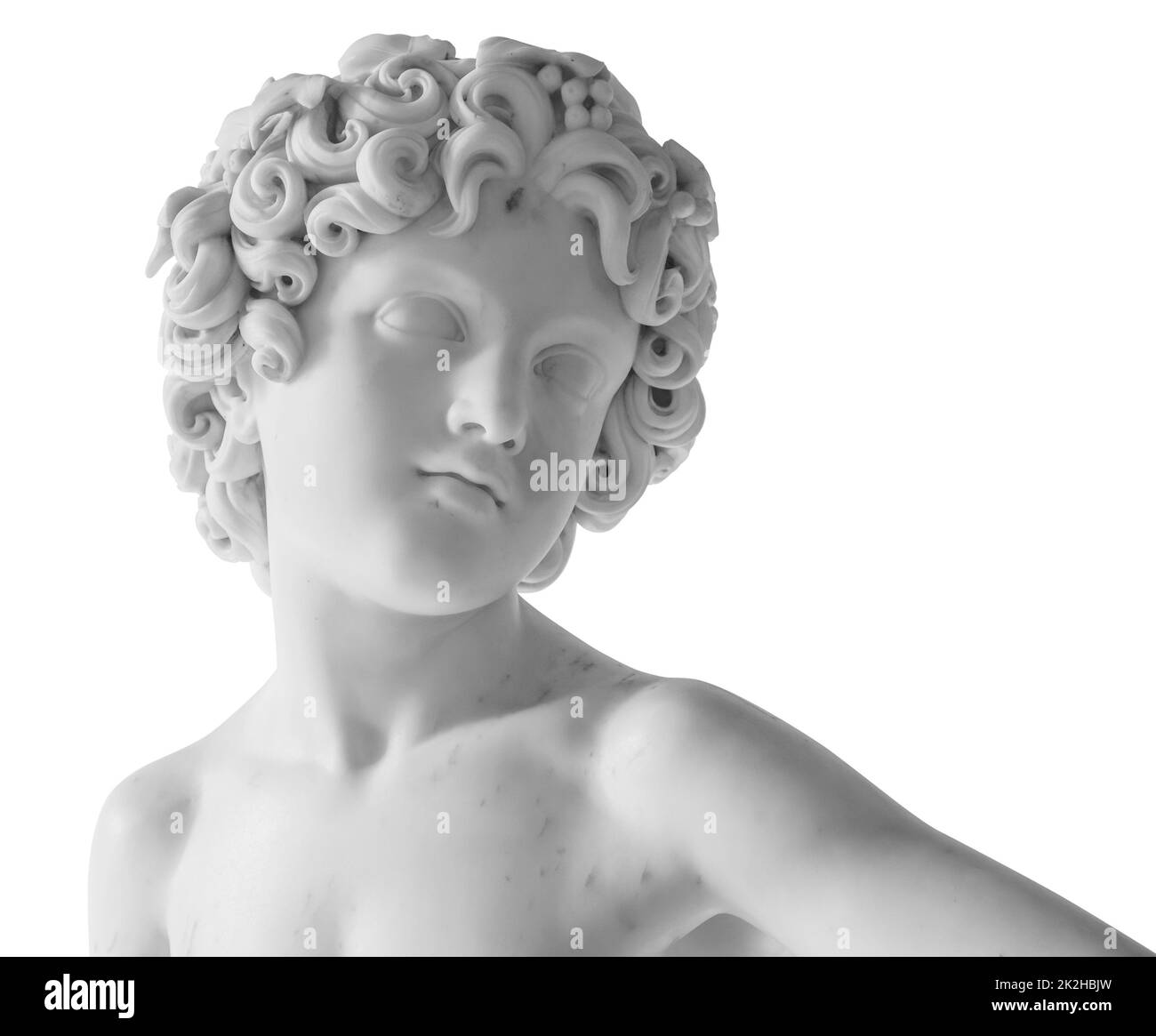 Statue ancienne. Sculpture de Bacchus de Lorenzo Bartolini au Musée de l'Ermitage. Photo isolée de chef-d'œuvre avec masque Banque D'Images
