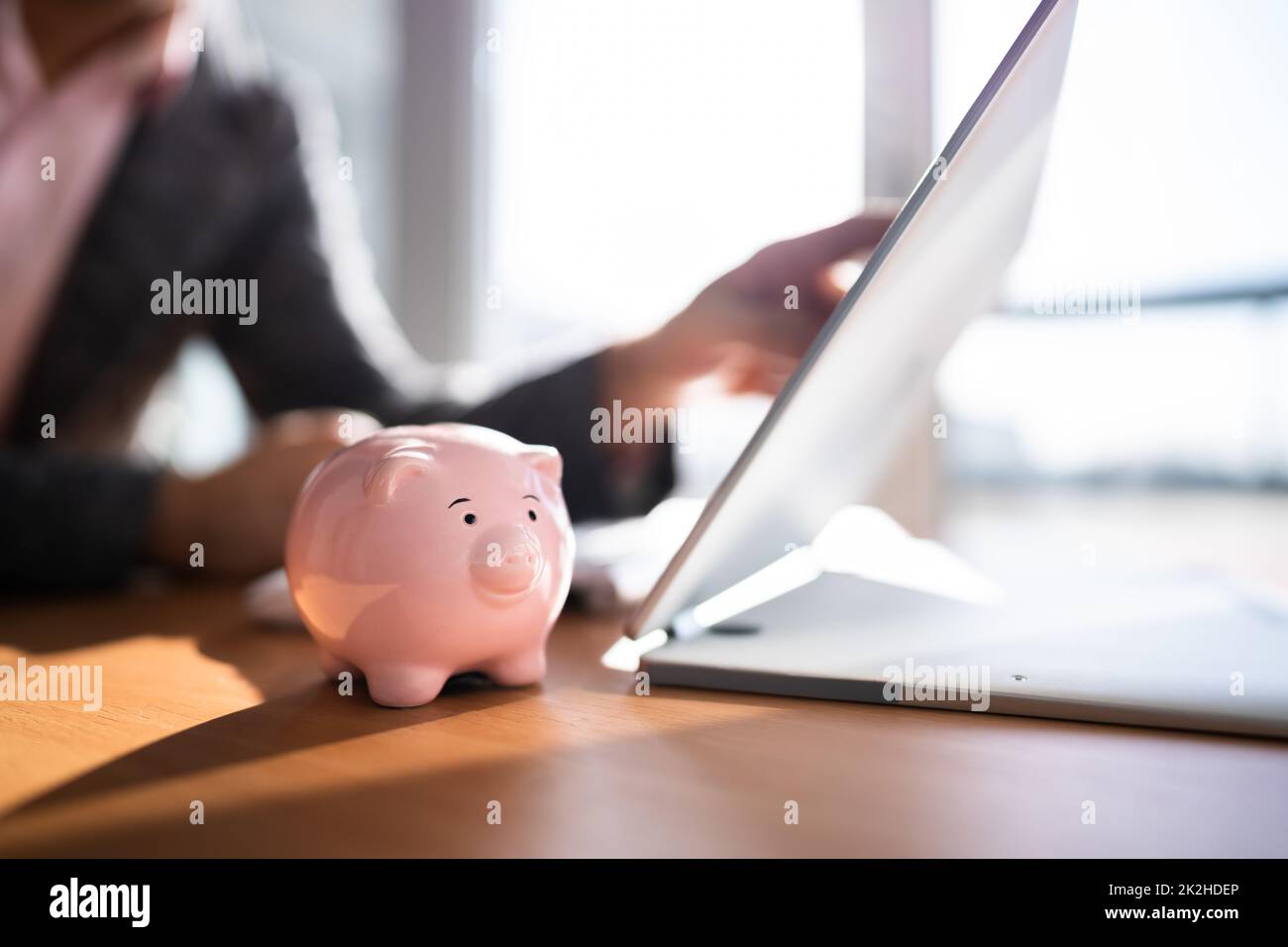 Économisez de l'argent en ligne en utilisant Bank Piggy Banque D'Images