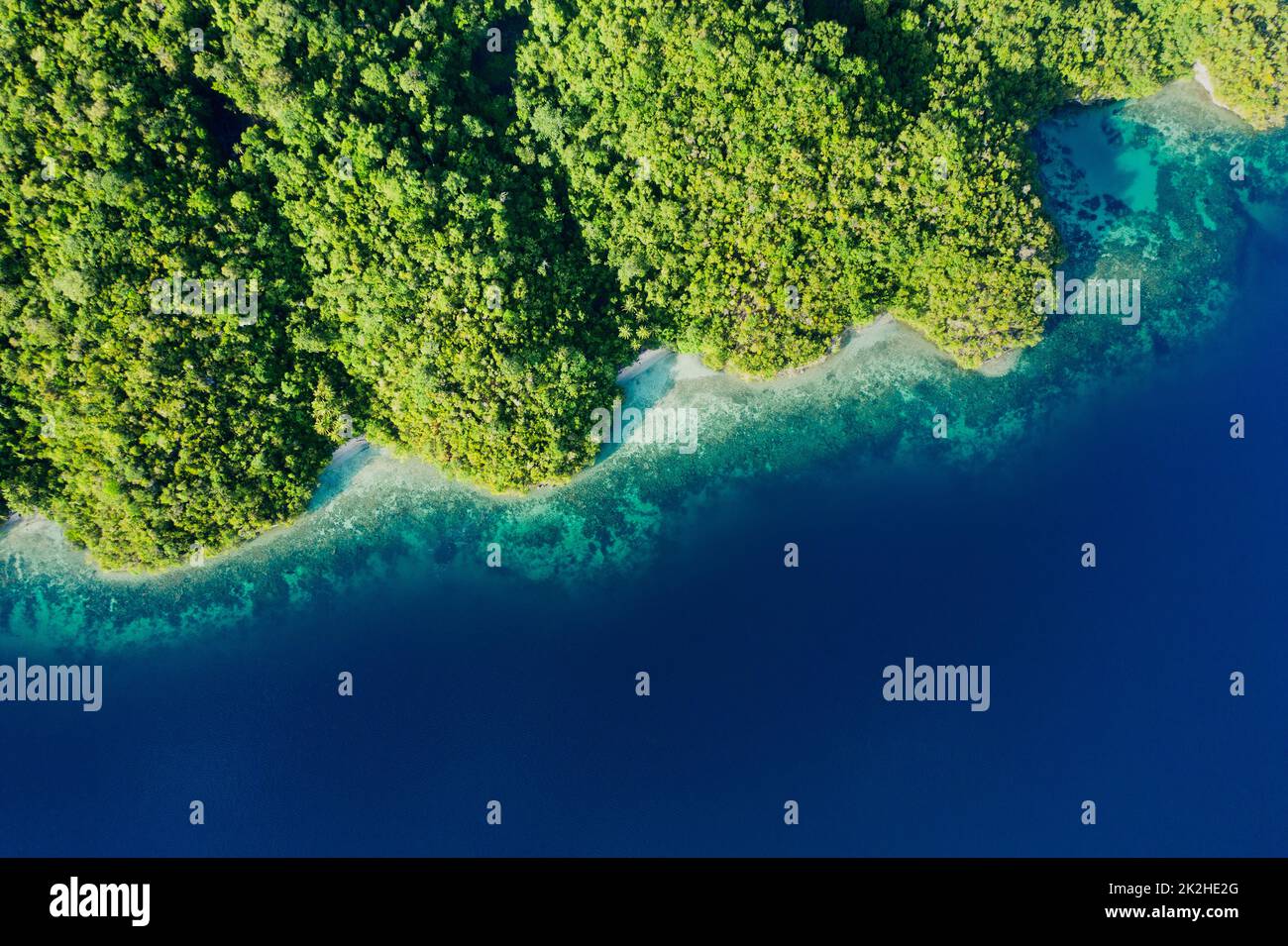 Une belle île verte. Photo en grand angle de belles îles vertes dans l'océan. Banque D'Images
