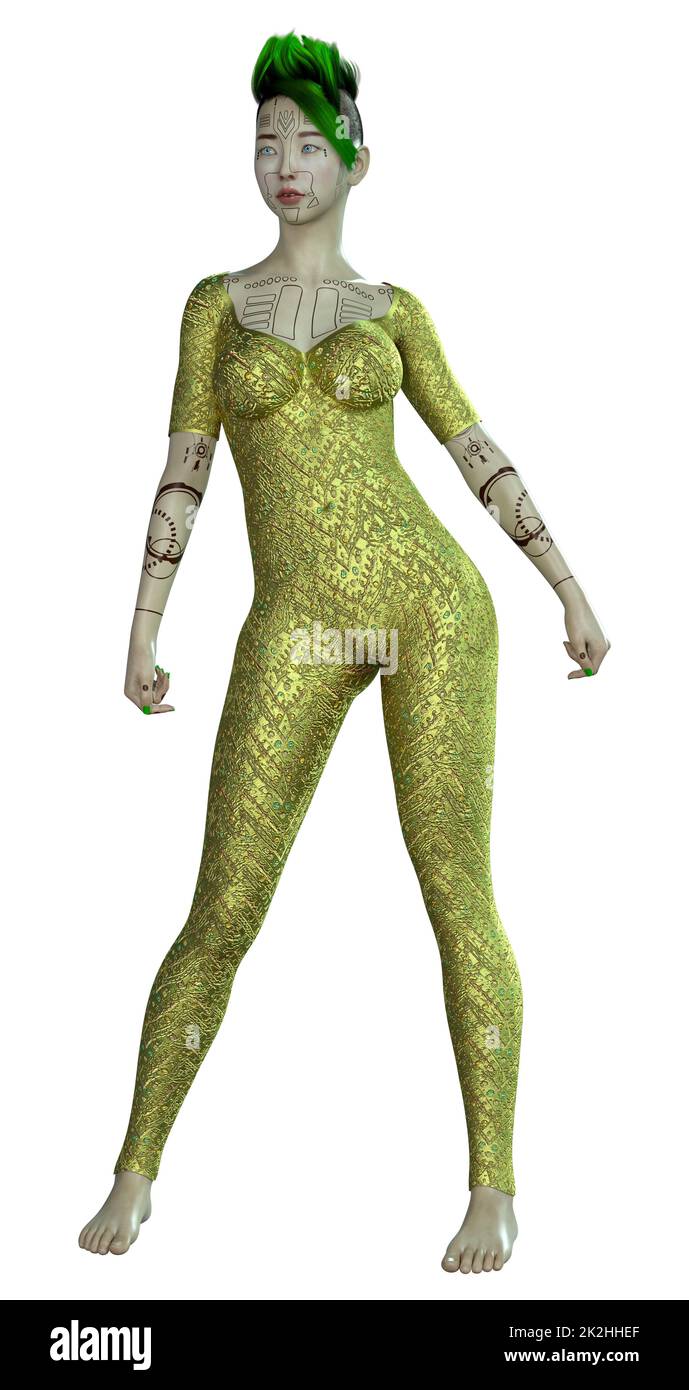 Le Rendu 3D Robot femelle on White Banque D'Images