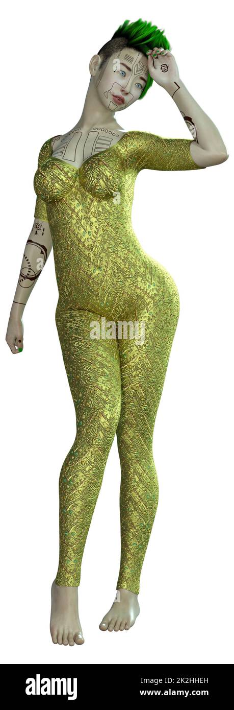 Le Rendu 3D Robot femelle on White Banque D'Images