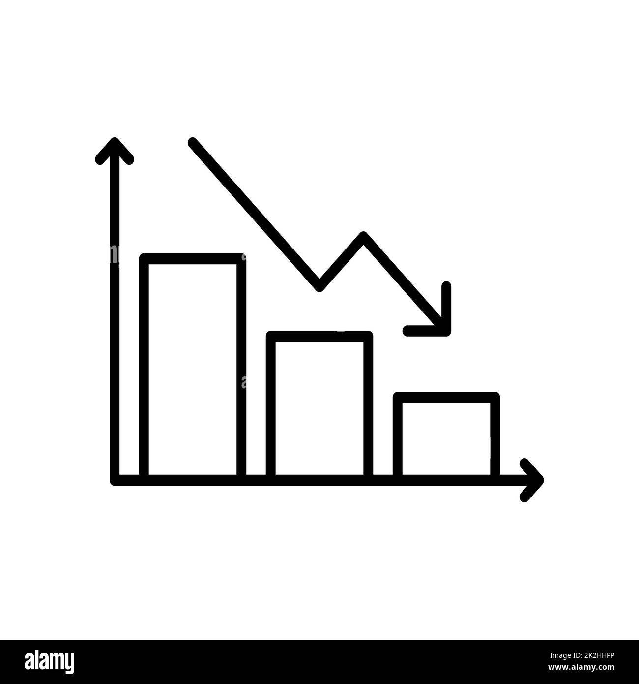 Icône de graphique de chute de ligne mince sur fond blanc - vecteur Banque D'Images