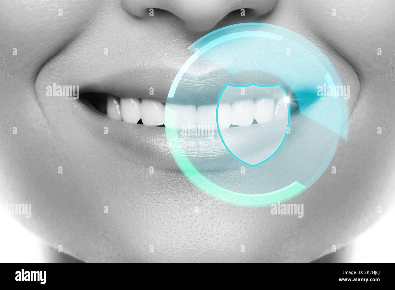 Les dents sont protégées par une bonne hygiène, des produits et des soins dentaires Banque D'Images