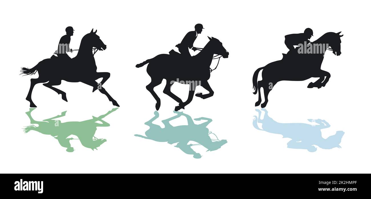 un groupe de cavaliers, isolés sur l'illustration blanche Banque D'Images