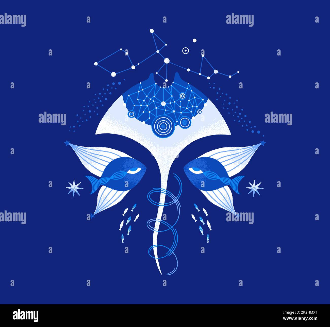 STINGray cosmique et poisson. La magie de la vie sous-marine. Composition marine spatiale. Créatures de l'océan Banque D'Images