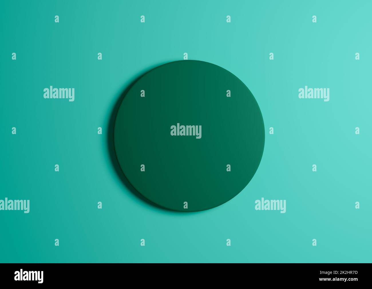 3D illustration d'un podium rond vert foncé ou d'un support vue du dessus plat écran plat produit fond turquoise clair et simple avec espace de copie pour le texte Banque D'Images