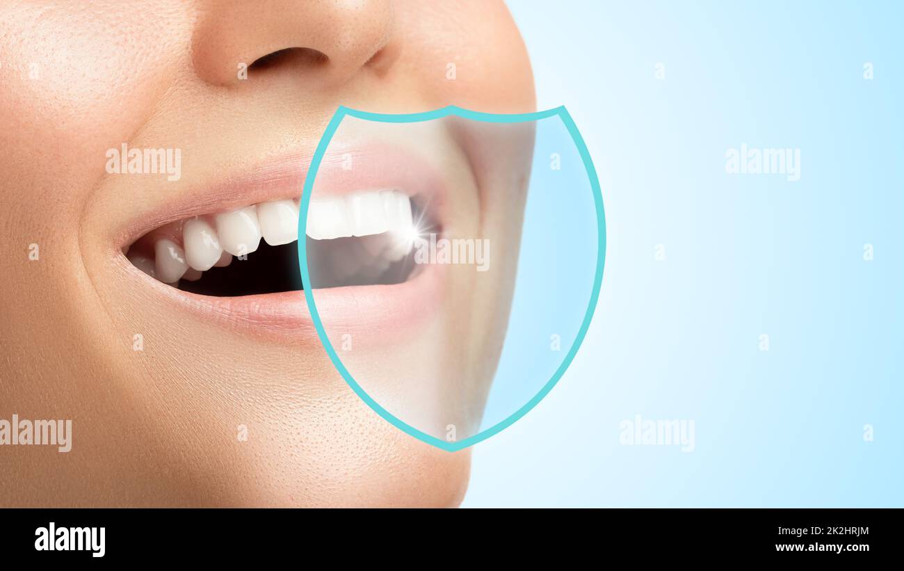 Les dents sont protégées par une bonne hygiène, des produits et des soins dentaires Banque D'Images