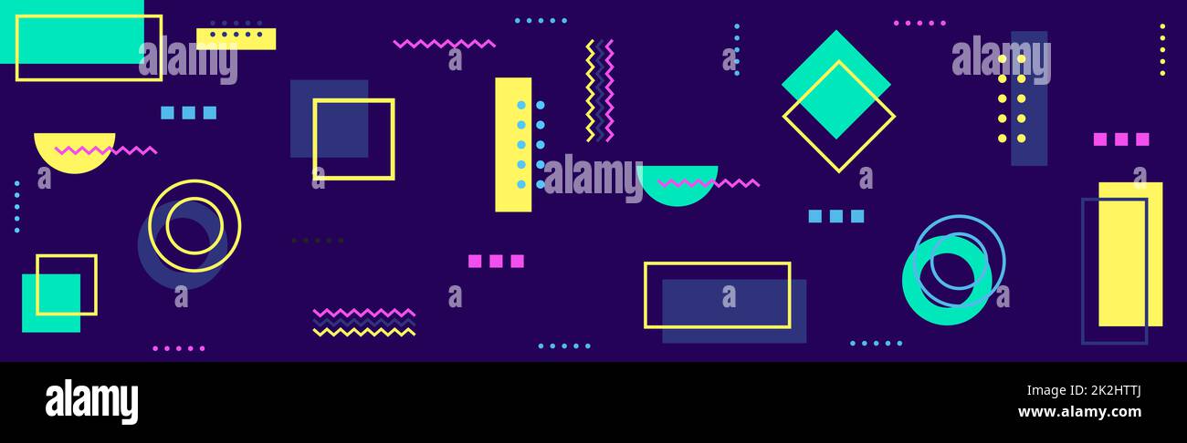 Arrière-plan abstrait panoramique violet foncé avec différentes formes géométriques, texture de modèle Web - vecteur Banque D'Images