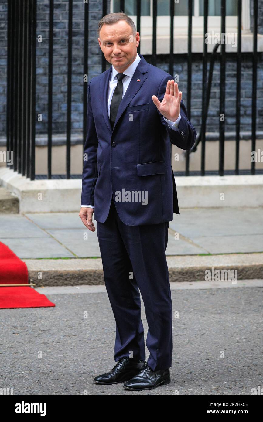 Andrzej Duda, Président de la République de Pologne, au 10 Downing Street à Westminster pour rencontrer Liz Truss, Londres, Royaume-Uni Banque D'Images