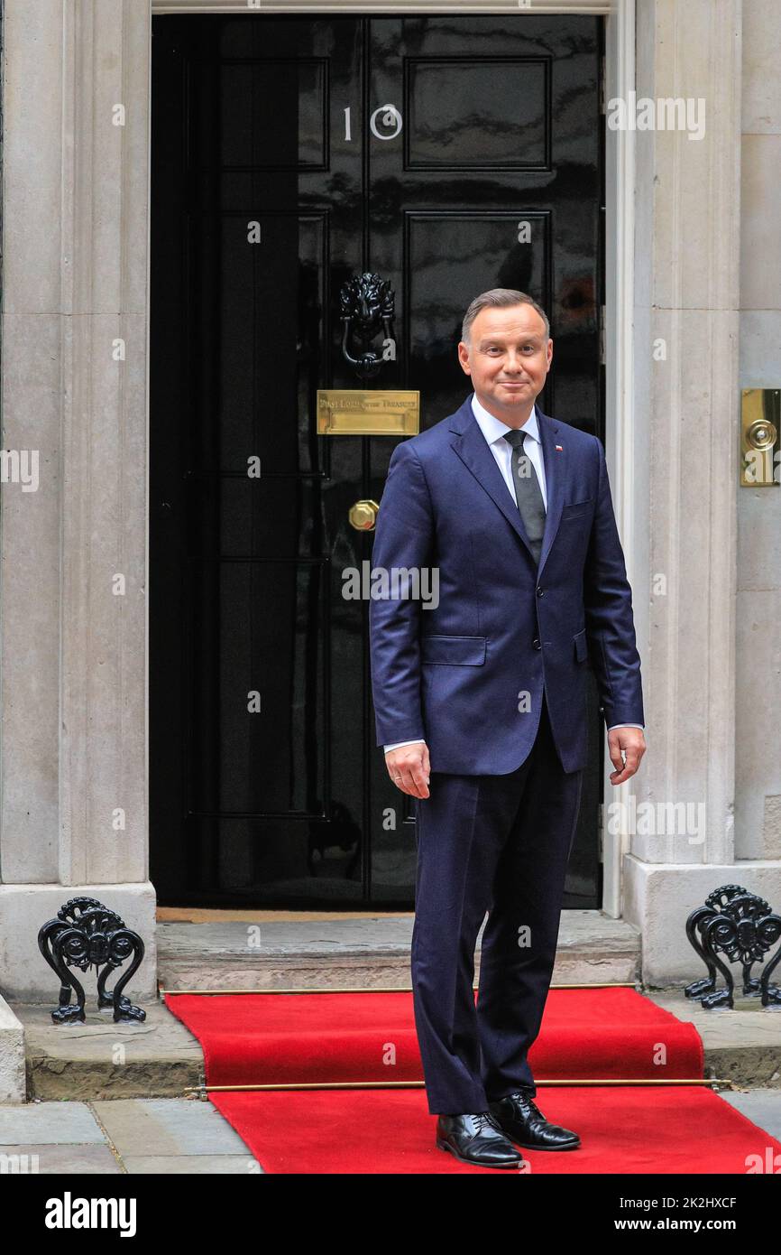 Andrzej Duda, Président de la République de Pologne, au 10 Downing Street à Westminster pour rencontrer Liz Truss, Londres, Royaume-Uni Banque D'Images