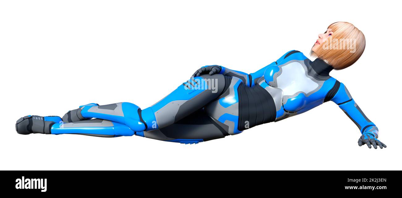 Le Rendu 3D Robot femelle on White Banque D'Images