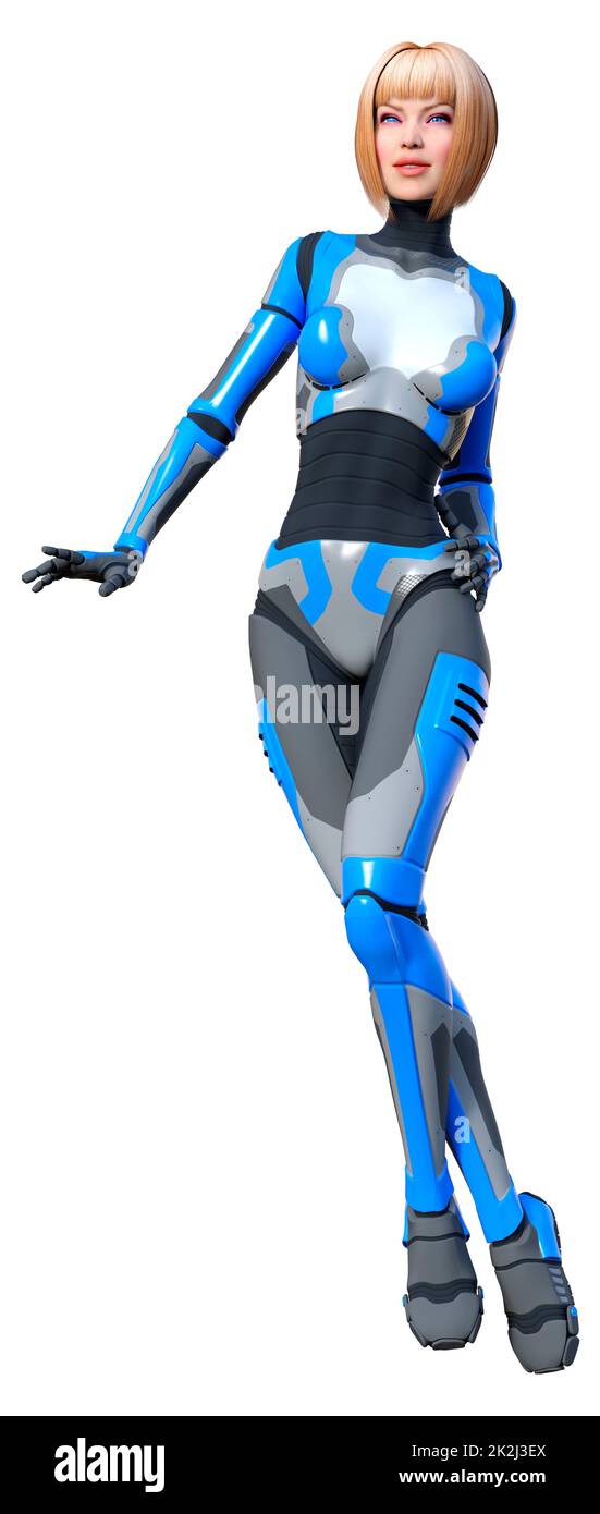 Le Rendu 3D Robot femelle on White Banque D'Images