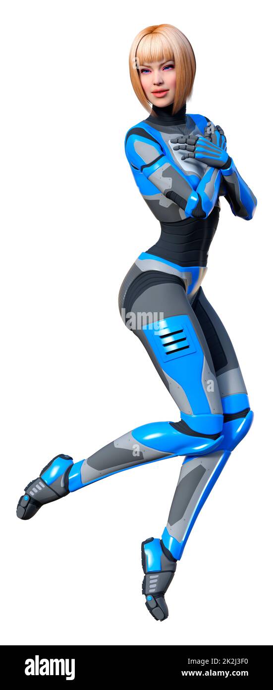 Le Rendu 3D Robot femelle on White Banque D'Images