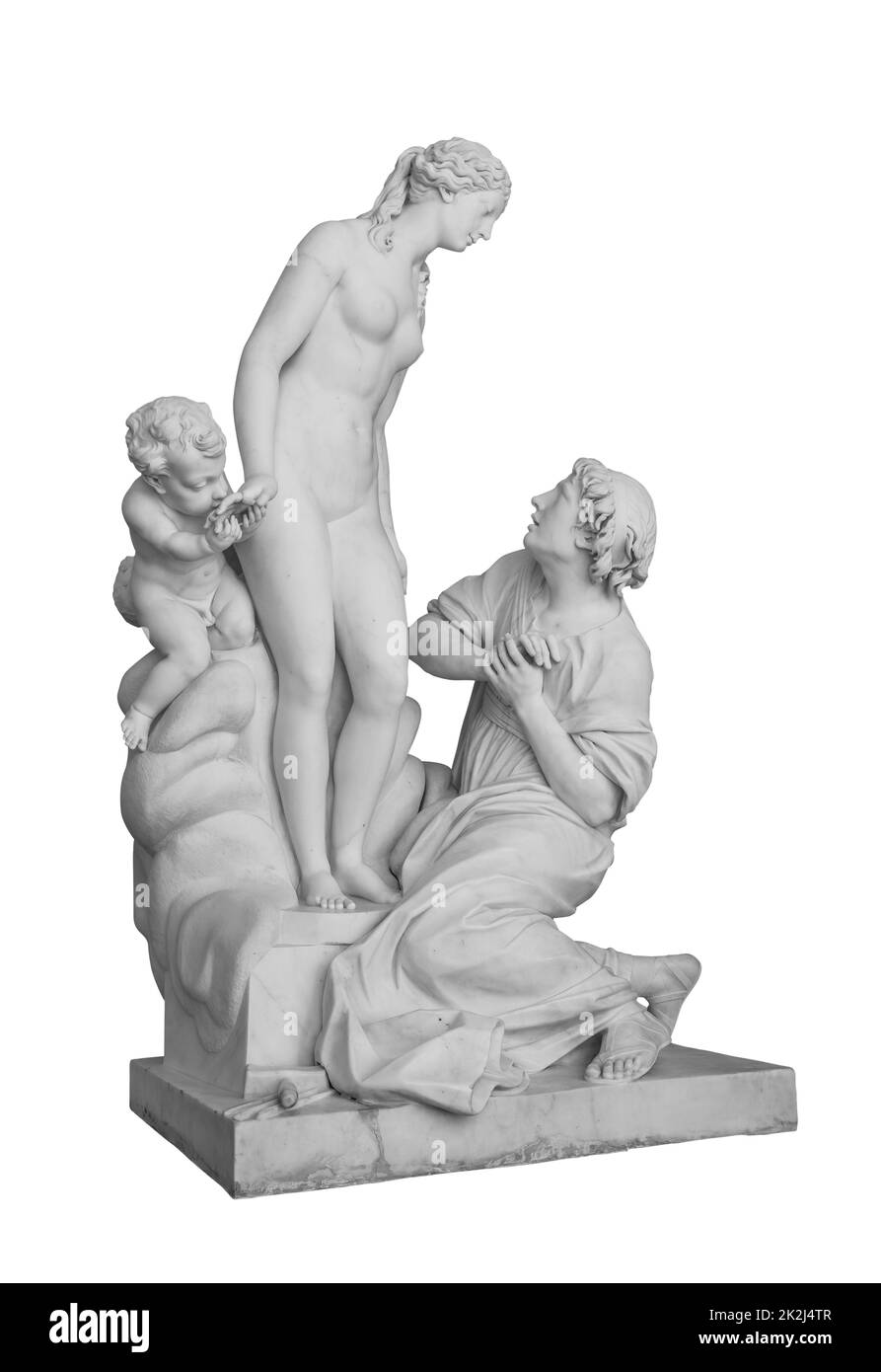 Statue ancienne. Sculpture de Pygmalion et de Galatée d'Etienne Falconet au Musée de l'Ermitage. Photo isolée de chef-d'œuvre avec masque Banque D'Images