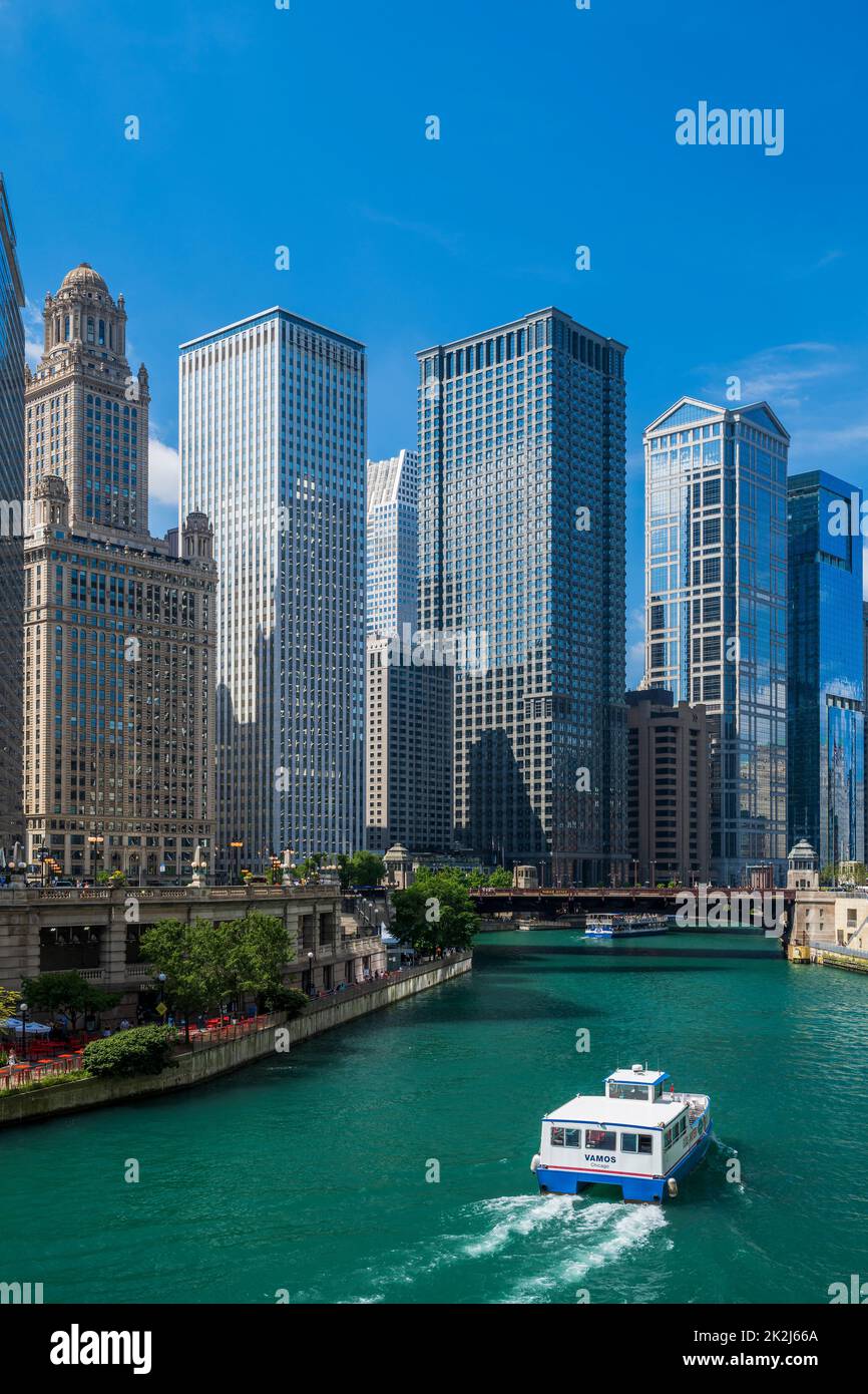 Le centre-ville et de la rivière Chicago, Chicago, Illinois, États-Unis Banque D'Images