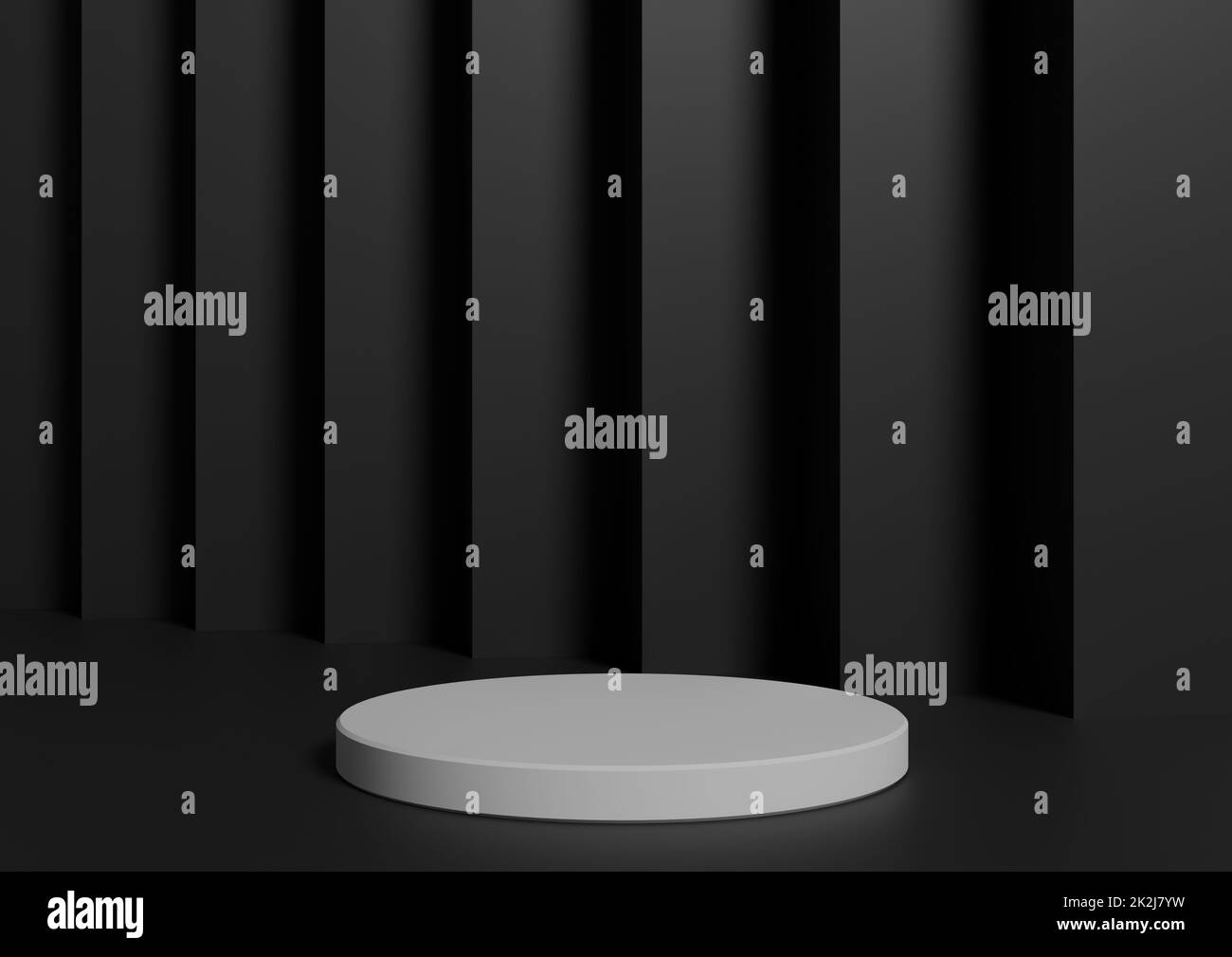 Composition de rendu simple et minimale de 3D avec un podium en cylindre blanc ou un fond noir foncé abstrait pour l'affichage du produit Banque D'Images