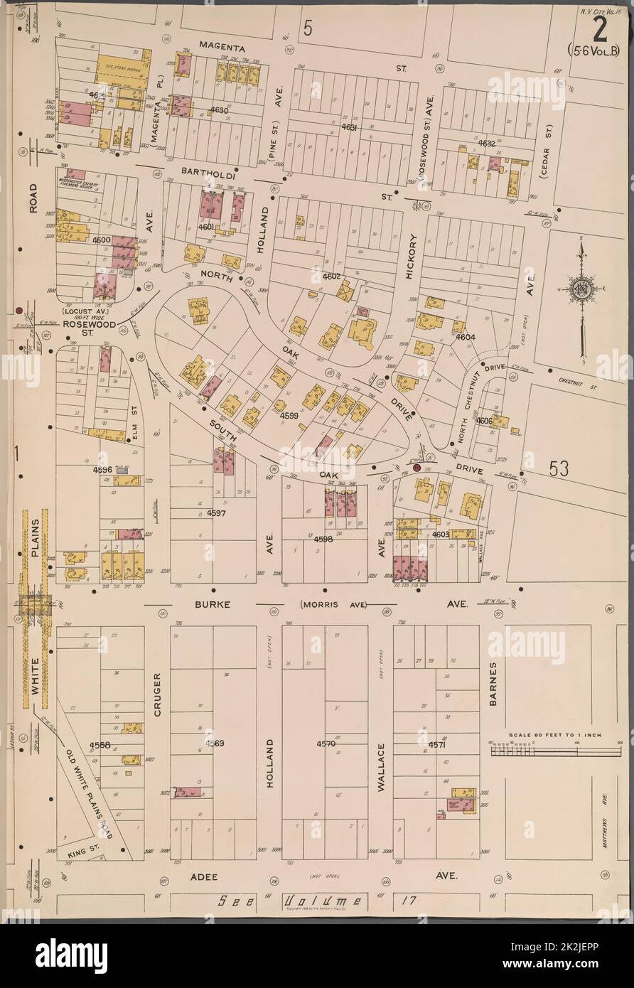 Cartographie, cartes. 1918. Lionel Pincus et Princess Firyal Map Division. Assurance-incendie , New York (État), biens immobiliers , New York (État), Villes et villages , New York (État) Bronx, V. 18, plaque no 2 carte délimitée par Magenta St., Barnes Ave., Adee Ave., White Plains Rd Banque D'Images