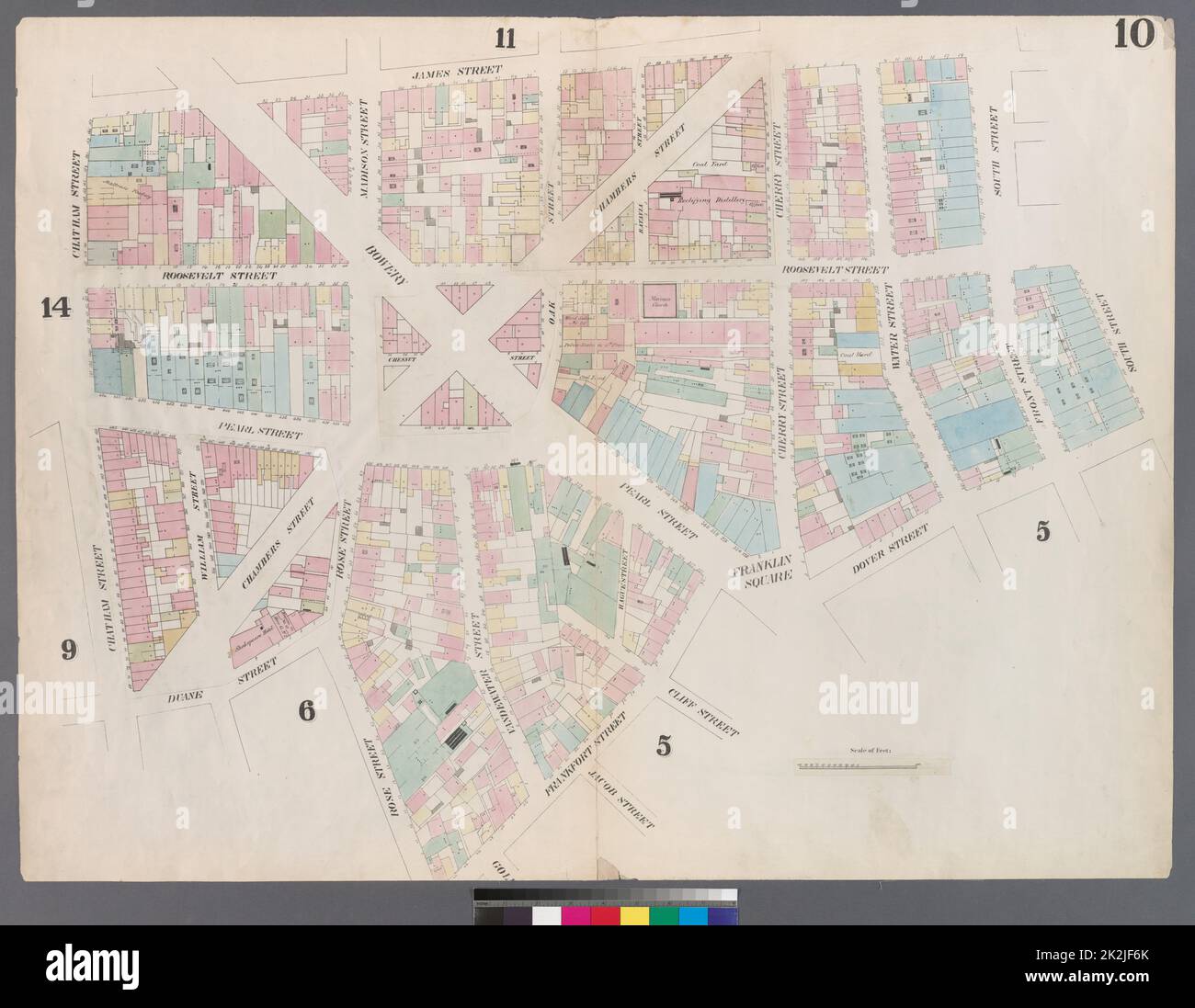 Cartographie, cartes. 1857 - 1862. Lionel Pincus et Princess Firyal Map Division. Manhattan (New York, New York), immobilier , New York (État) , New York plaque 10 : carte délimitée par Chatham Street, James Street, South Street, Dover Street, Franklin Square, Frankfort Street, FOSE Street, Duane Street Banque D'Images
