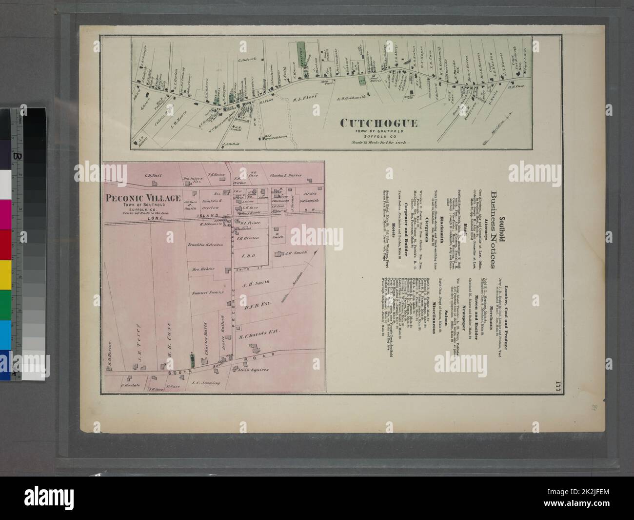 Cartographie, cartes. 1873. Lionel Pincus et Princess Firyal Map Division. Long Island (New York) , Description et Voyage Cutchogue, ville de Southold, Suffolk Co. - Peconic Village, ville de Southold, Suffolk Co. Peconic Village, ville de Southold, Suffolk Co.. Banque D'Images