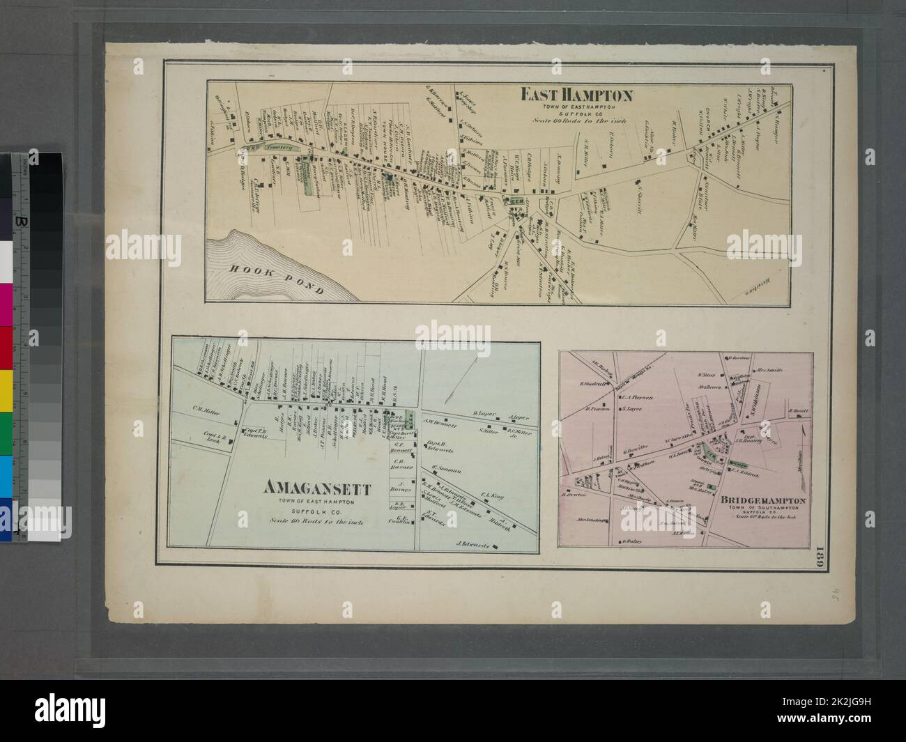 Cartographie, cartes. 1873. Lionel Pincus et Princess Firyal Map Division. Long Island (New York) , Description et Voyage East Hampton, Town of East Hampton, Suffolk Co. - Amagansett, Town of East Hampton, Suffolk Co. - Bridgehampton, Town of Southampton, Suffolk Co. Banque D'Images