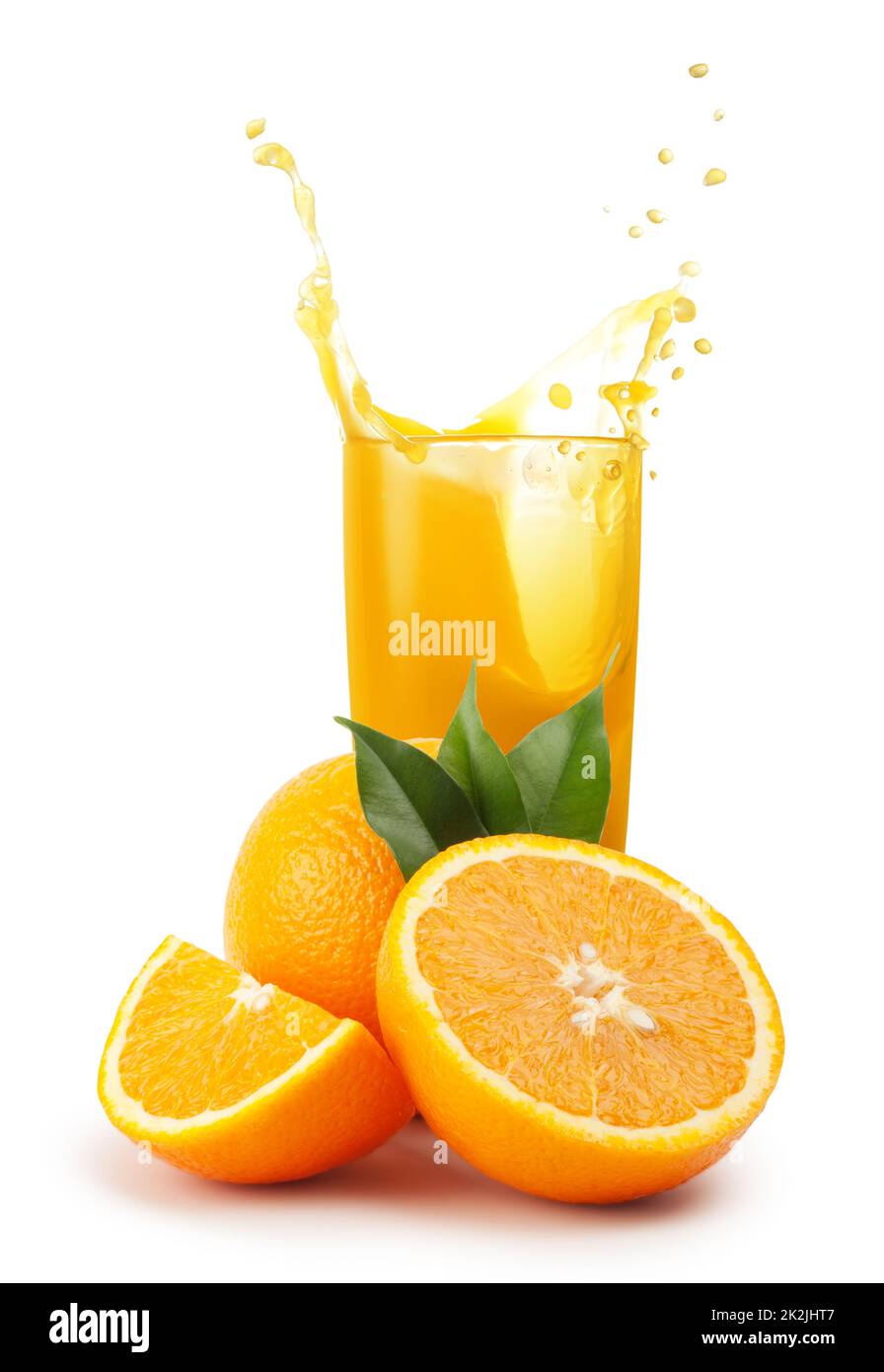 Verre de jus d'orange et d'oranges Banque D'Images
