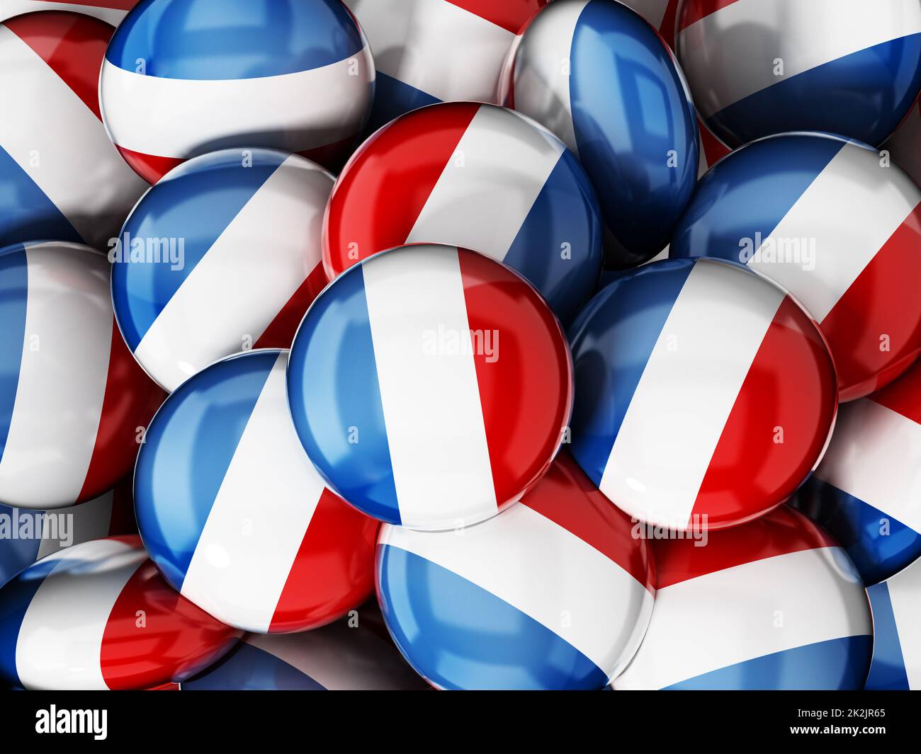 Pile de boutons avec drapeau français. 3D illustration Banque D'Images