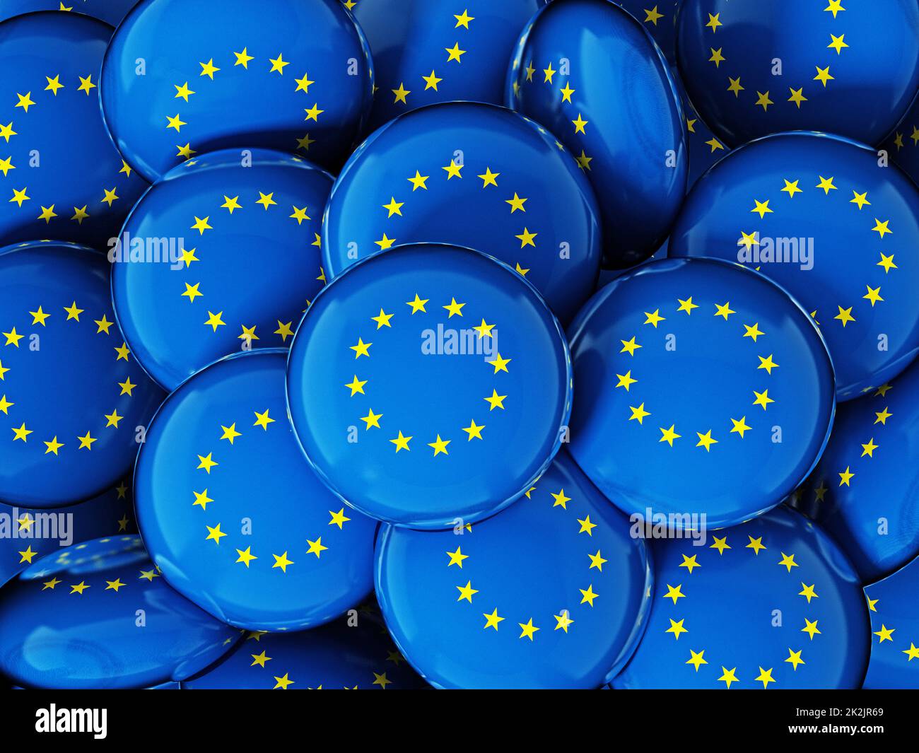 Pile de boutons avec drapeau de l'Union européenne. 3D illustration Banque D'Images