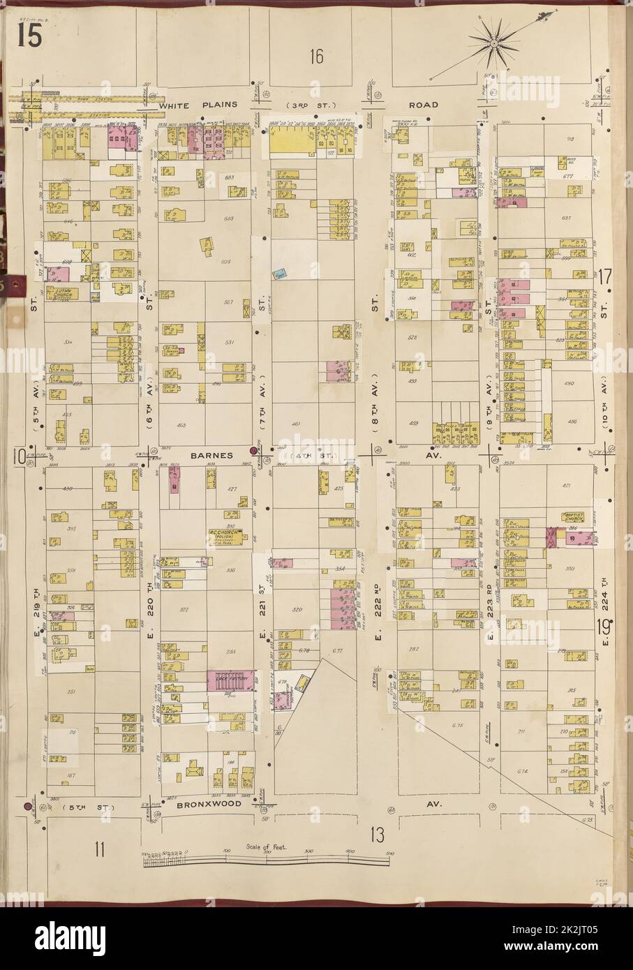 Cartographie, cartes. 1905 - 1908. Lionel Pincus et Princess Firyal Map Division. New York (New York) Bronx, V. B, plaque no 15 carte délimitée par le chemin White Plains, E. 224th, rue Bronxwood, E. 219th, rue Banque D'Images