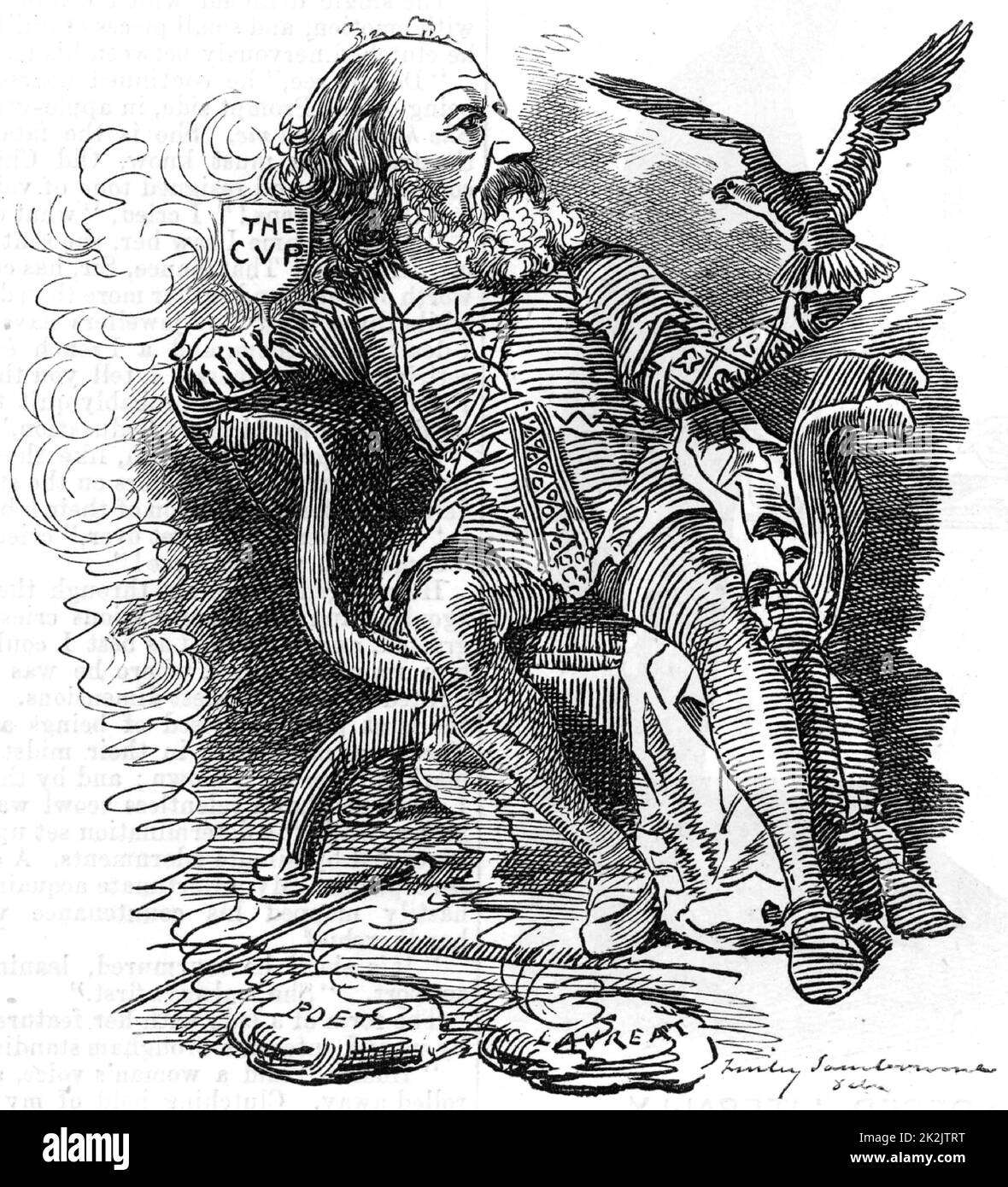 Alfred le Grand : Alfred Tennyson, le premier Baron Tennyson (1809-1893) poète anglais. Succéda à William Wordsworth comme poète lauréat en 1850. Caricature d'Edward Linley Sambourne dans la série Punch's Fancy Portraits de 'Punch' (Londres, 15 mars 1882). Banque D'Images