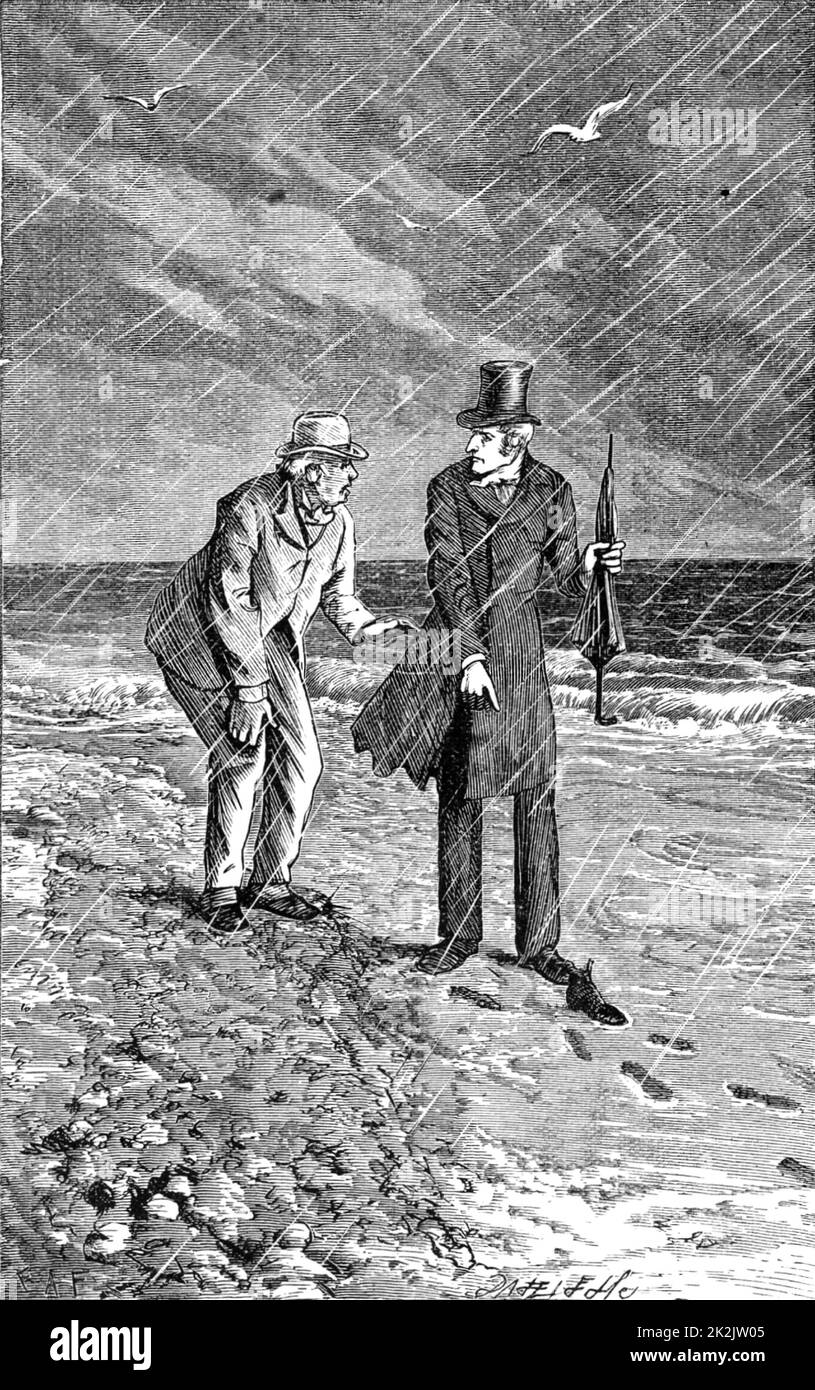 Le sergent Cuff, droite, et Gabriel Betteridge Roseanna suivant les traces de Speareman le frisson des sables bitumineux. Illustration par Arthur Fraser (actif 1865-1898) pour "The Moonstone" de Wilkie Collins (Londres, 1890). D'abord publié en 1868 et déclaré par TS Eliot à être le "le premier et le plus grand des romans policiers anglais'. Banque D'Images