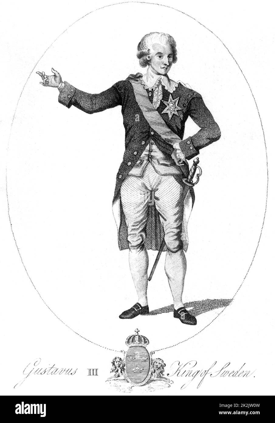 Gustavus III (1746-1792), roi de Suède de 1771 à 1792. Assassiné à une balle masquée. Le livret de l'opéra de Verdi 'un Ballo in maschera' (Un bal masqué) était basé sur l'assassinat. gravure du 18th siècle. Banque D'Images