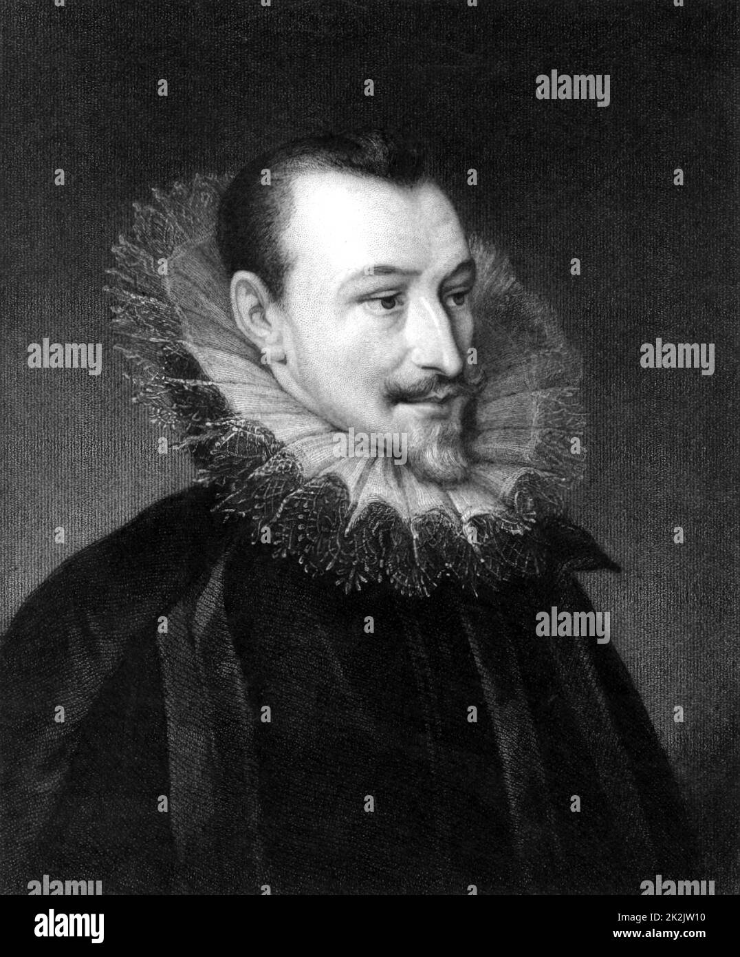 Edmund Spenser (1552?-1599) poète élisabéthain anglais. Gravure de 'la Galerie des Portraitss' vol. IV, par Charles Knight (Londres, 1835). Banque D'Images