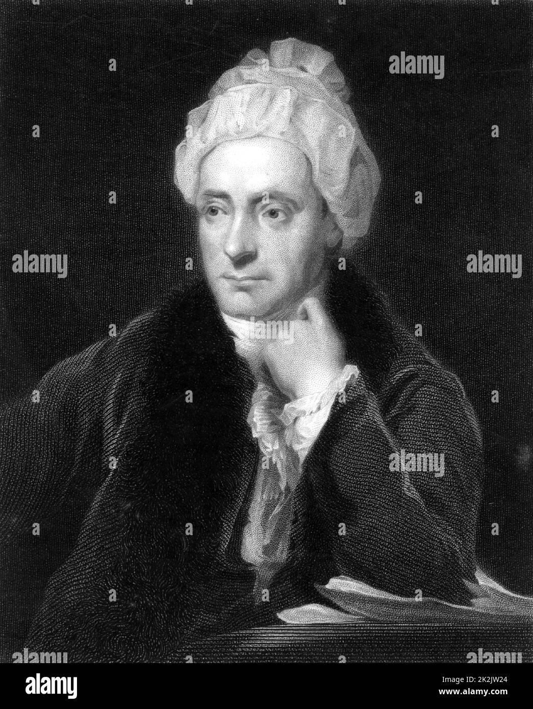William Cowper (1731-1800) poète anglais, né à Great Berkhamstead, Hertfordshire, et installé à Olney, Buckinghamshire. Poète de la renaissance évangélique et de la nature, avec John Newton, le curate d'Olney, il publie les hymnes d'Olney (1779). Gravure de 'The Gallery of Portraitss' vol, V de Charles Knight (Londres, 1835). Banque D'Images