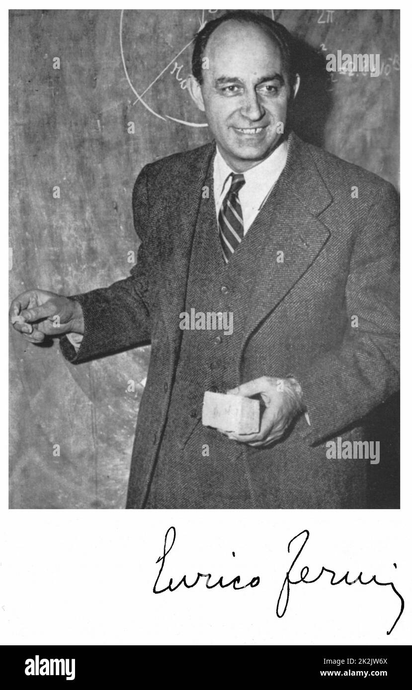 Enrico Fermi (1901-1954), italienne, physicien nucléaire américain. Premier constructeur de réacteur nucléaire américain, Chicago, 1942. Prix Nobel de physique 1938. La Signature Banque D'Images