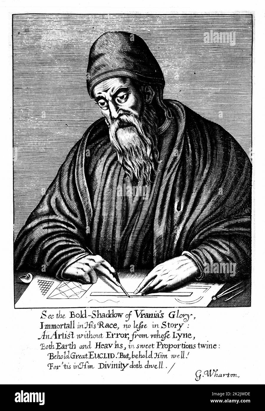 Euclid (fl300 av. J.-C.) mathématicien grec ancien. Frontispice d'une édition de ses "éléments de géométrie" publié Londres 1661 Banque D'Images