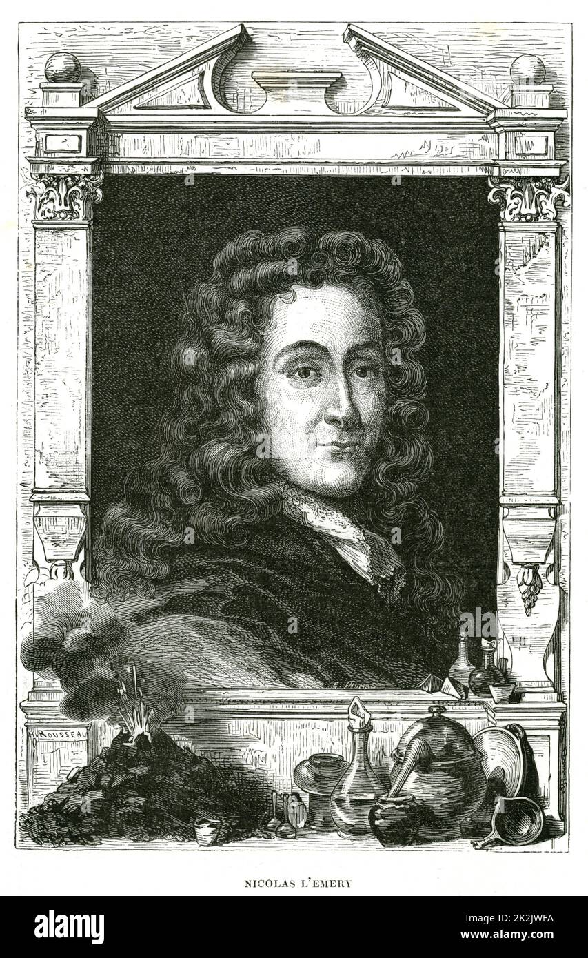 Nicholas Lemery (1645-1715) médecin et chimiste français. À partir de Louis FIGUIER 'Vie des savants illustres', Paris, 1870. Gravure Banque D'Images